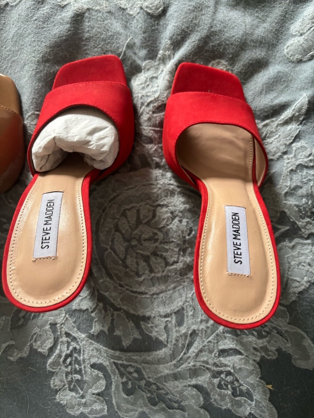 Steve Madden Red Suede Square Toe Mule Heels Size 8 NWOB